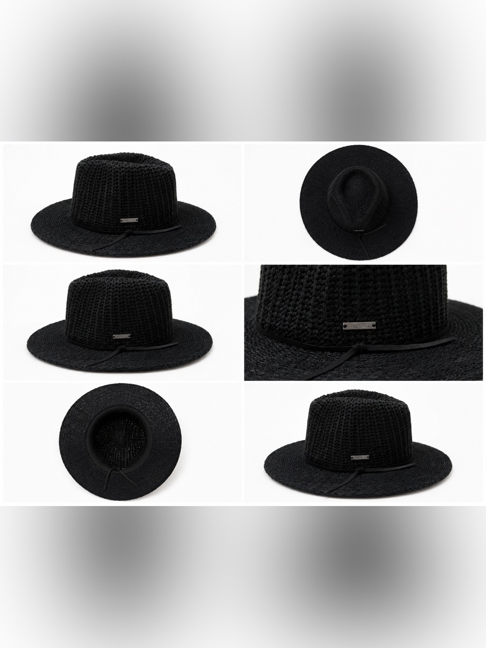 Black Woven Straw Fedora Hat